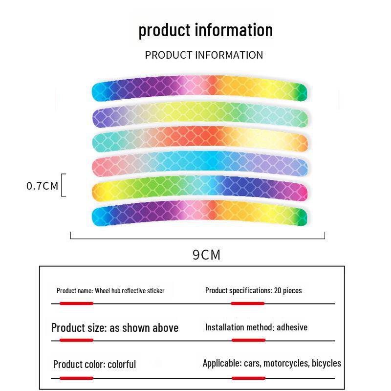 Colorful Reflective Wheel Stickers for Electric Motorcycles and Cars - Night Safety and Anti-Collision Enhanced Design
