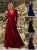 Autumn New Korean Velvet Elegant Temperament Fashion Lady Style Long Sleeve V-Neck Women Bridesmaid Solid Color Dress