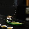 Incense Ash Catcher Fishing Panda Stick Holder, Leaf Boat Burner, Sticks Holder Tray for Yoga Meditation Spa Room Decoration Hand Painted