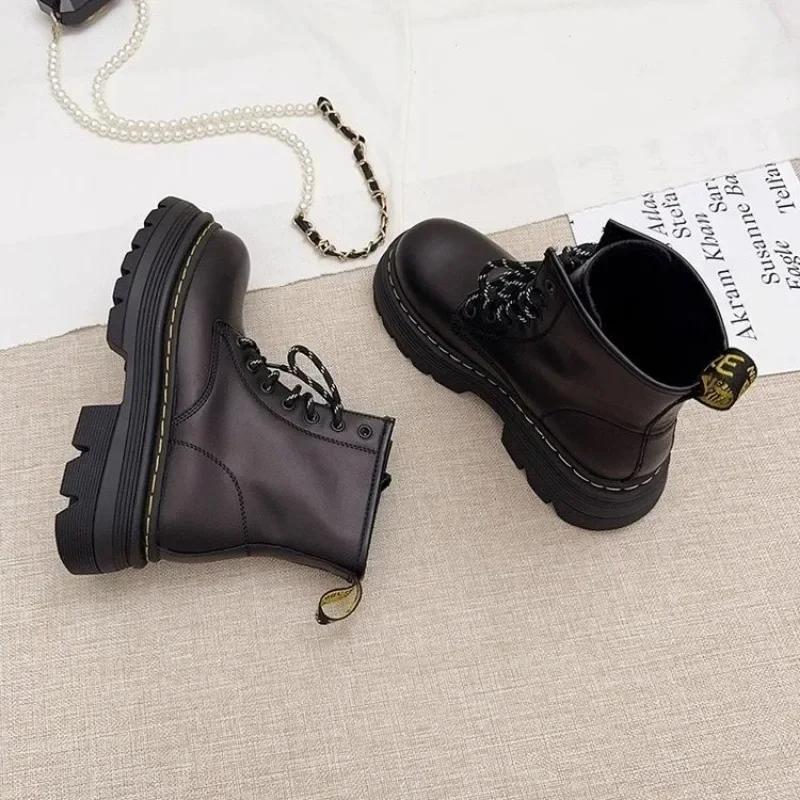 Fashion 2024 Shoes for Women Lace Up Women's Boots Spring Autumn Round Toe Solid Short Barrel Chunky Heels Fashion Boots Zapatos Mujer