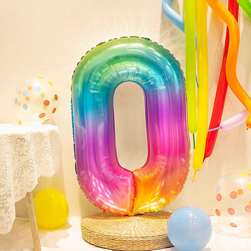 40" Rainbow Gradient Number Balloons for Kids' Birthday Party Photo Props