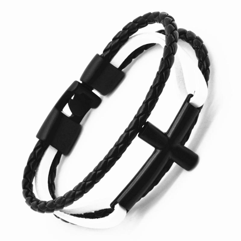 Fashion Cross Charm Bracelet Men Braided Leather Rope Bracelets Bangles Luxury Jewelry Gift Wholesale