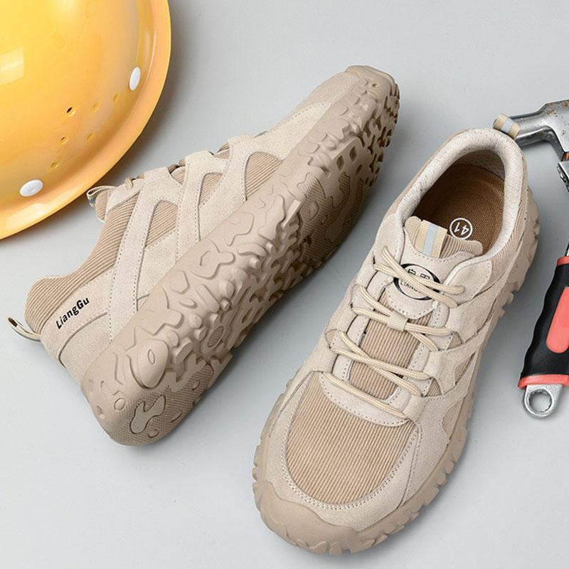 

Men s Steel Toe Work Safety Shoes Lightweight Breathable Anti-smashing Work Shoes Male Boots Slip on Casual Sneaker Men Shoes 46 35 верблюд