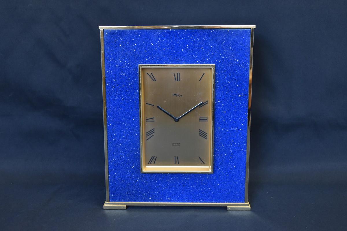 Imhof Lapis Lazuli Style Quartz Table Clock West Germany Movement Vintage