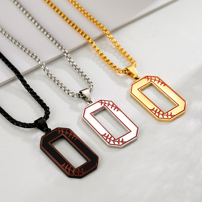  Lucky Number 0-9 Pendant Necklace Box Chain Baseball Sport Digital Stainless Steel Necklaces Casual Punk Jewelry for Men