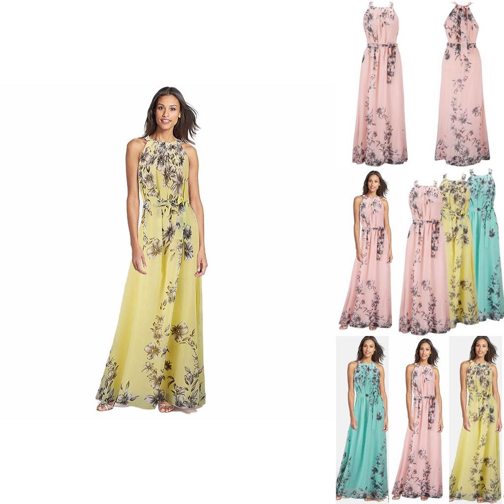 Elegant Plus Size Womens Floral Sleeveless Belted Maxi Long Dress For Summer Parties