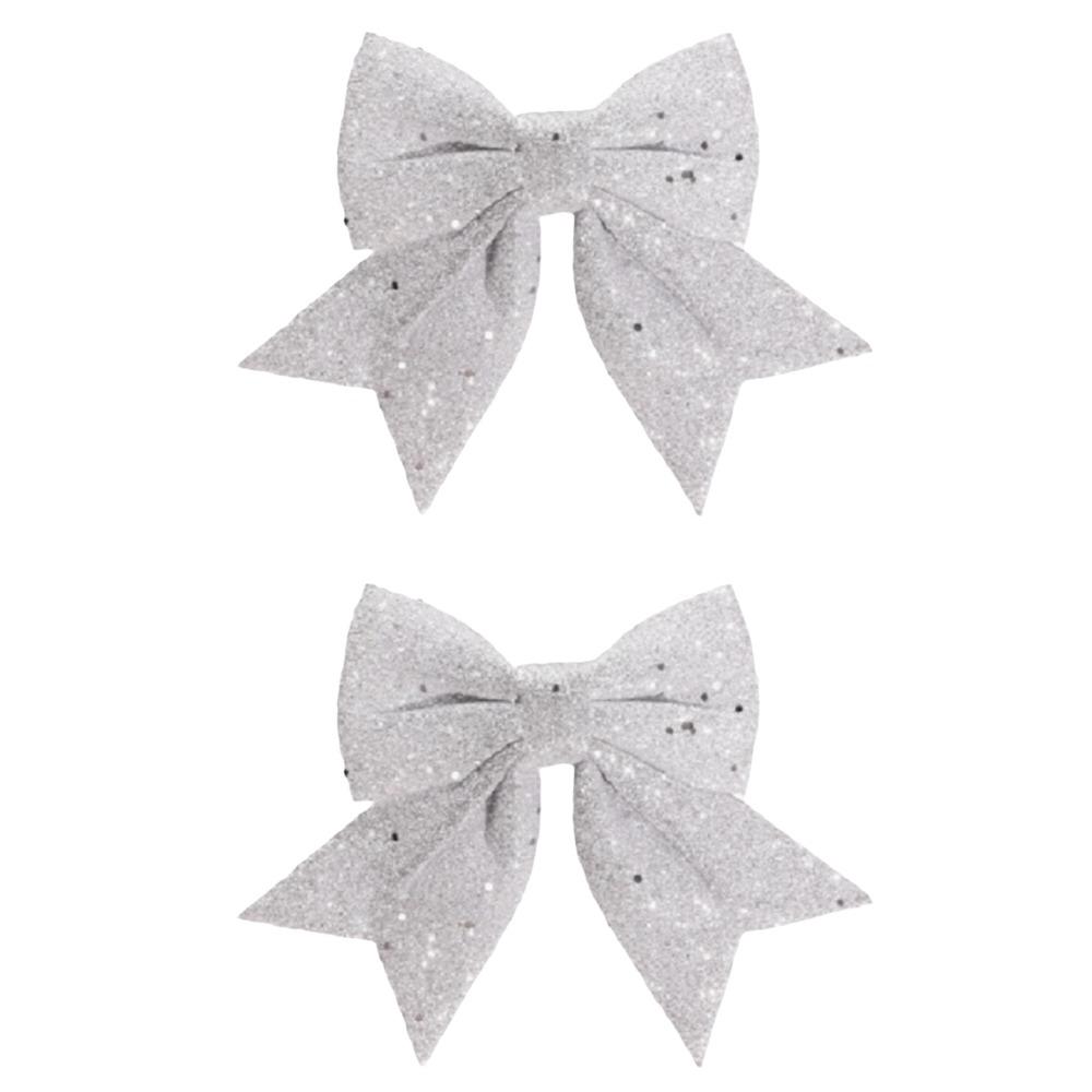 2Pcs 3D Bow Christmas Decorations Sparkling Christmas Hanging Decorations Holiday Accessories