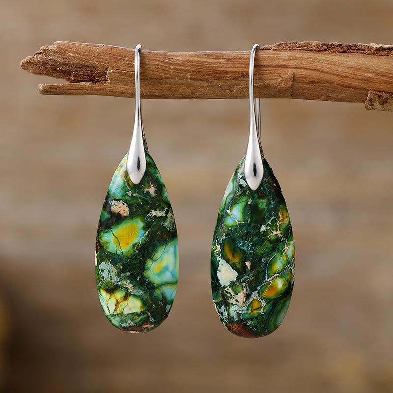 Luxury New Bohemian Emperor Stone Water Drop Pendant Earrings European and American Popular Natural Stone Jewelry Jewelry