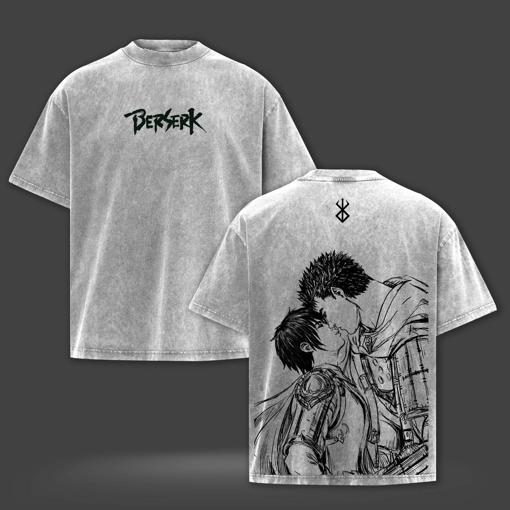Vintage Washed Berserk Guts Casca Anime T-shirt Y2k Oversized Tee Tops High Quality 100% Cotton Tshirt Unisex Oversized Clothing