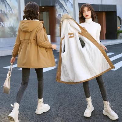 Women  Autumn and Winter Padded Warm Jacket Puffer Parkas with Lining Plush Hooded Trench Outwear Women's Clothes