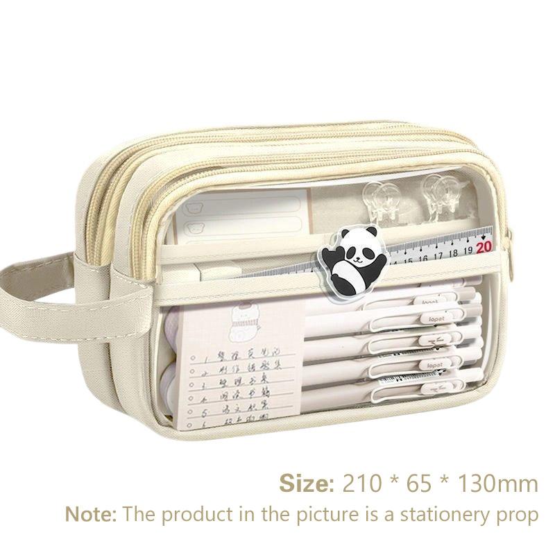 Handheld Double Layer Transparent Pencil Case Pen Bag Hitting Color Square Storage Pouch For Stationery School