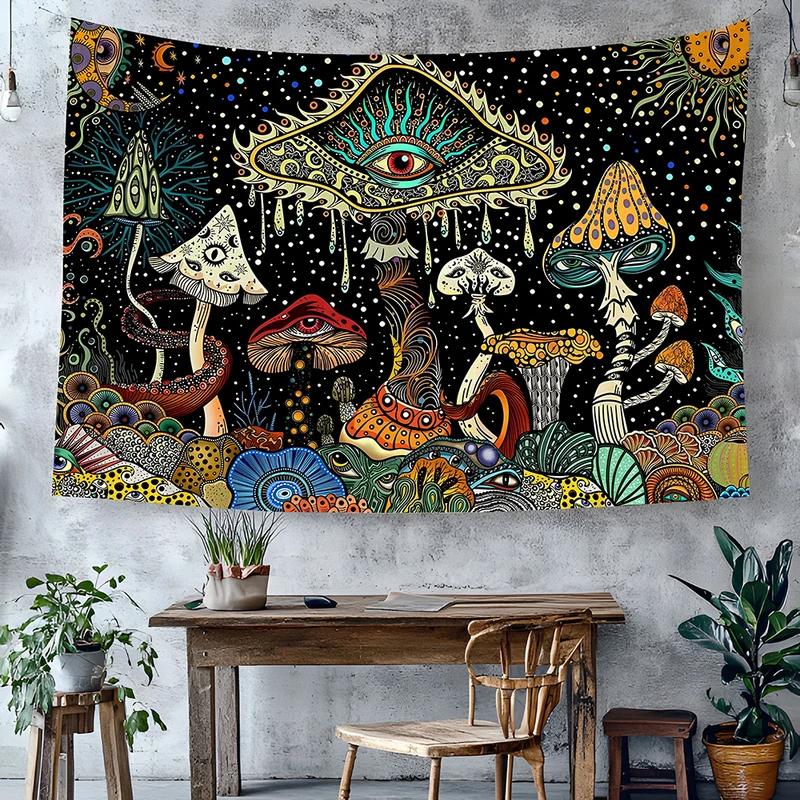Trippy Mushroom Tapestry, Psychedelic Eye & Ocean Abstract Wall Hanging, Bohemian Wall Art for Living Room, Bedroom