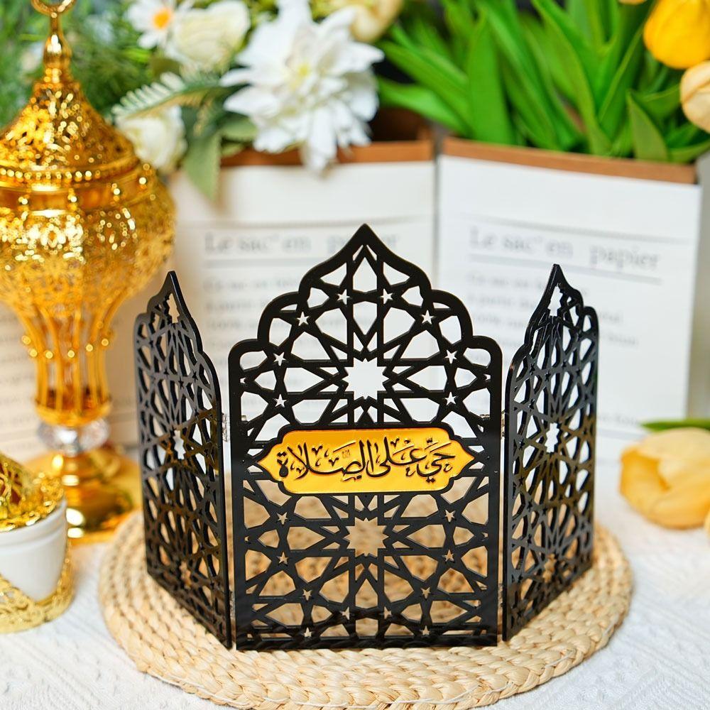 Acrylic Foldable Openwork Screen Moon Star Castle Hollow Out Eid Mubarak Decor Festival Vertical Islamic Table Decor