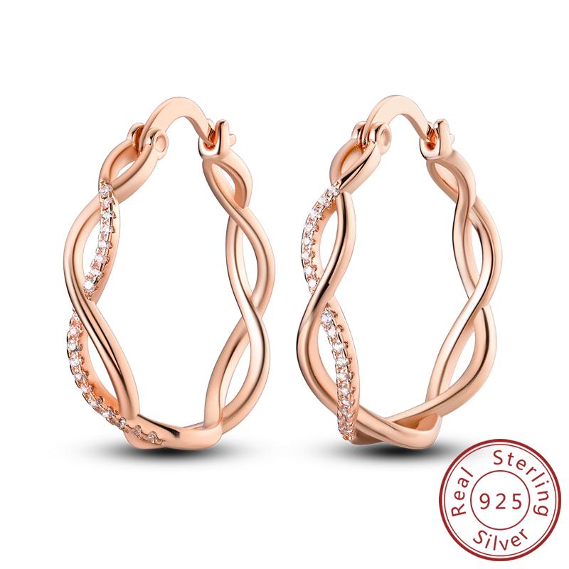 Earrings Original 925 Silver Stud Drop Hoop Earrings Rose Gold for Women Girls Party Wedding Birthday Jewelry Gift