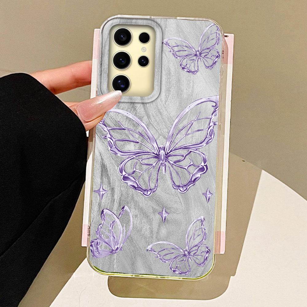 

Лазерный Серебристый Текстура Пера Бабочки Женский Чехол для Телефона для Samsung Galaxy S25 Edge S24 S23 S22 S21 FE Plus Ultra Samsung Galaxy S23 FE белый