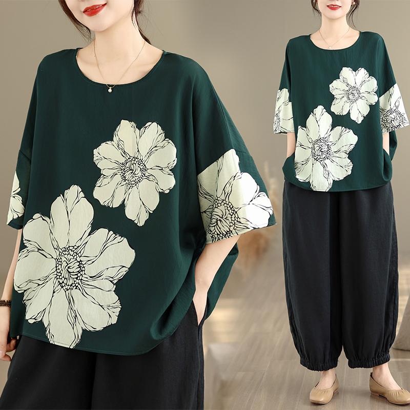 DIMANAF 2026 Summer Plus Size New T-Shirt Women Print Loose Casual O-Neck Casual Lady Tops Tees Shirts Oversize