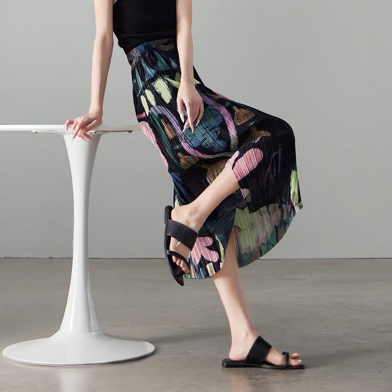 SOFSIL 2026 Summer Printed Pleated Mid-length Skirt