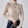 High Neck Solid Color Long Sleeve Top Turtleneck Pure Color Knitting Long Sleeves Tops