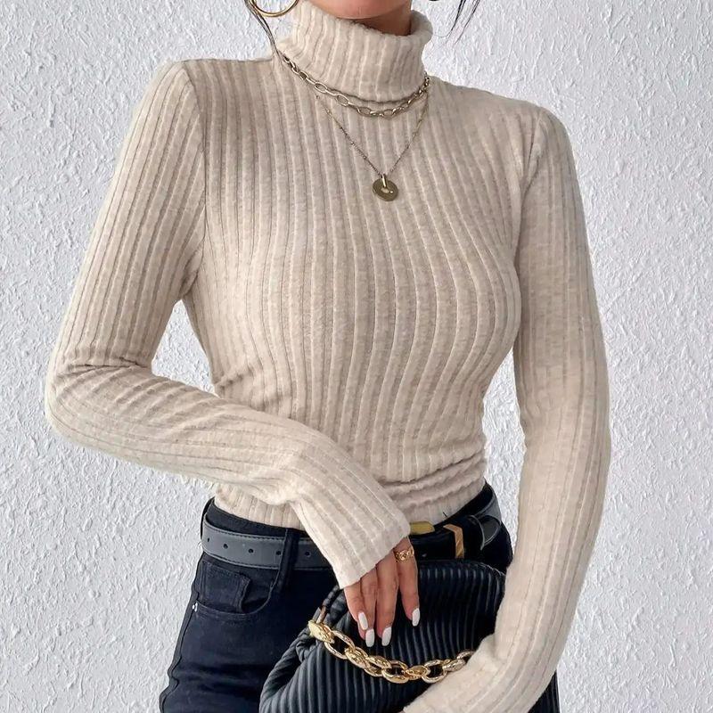 High Neck Solid Color Long Sleeve Top Turtleneck Pure Color Knitting Long Sleeves Tops