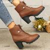 Winter Chunky Women Ankle Boots Lace Up High Heels Designer Retro Shoes New Brand 2025 Trend Fad Leather Pumps Goth Botas Mujer