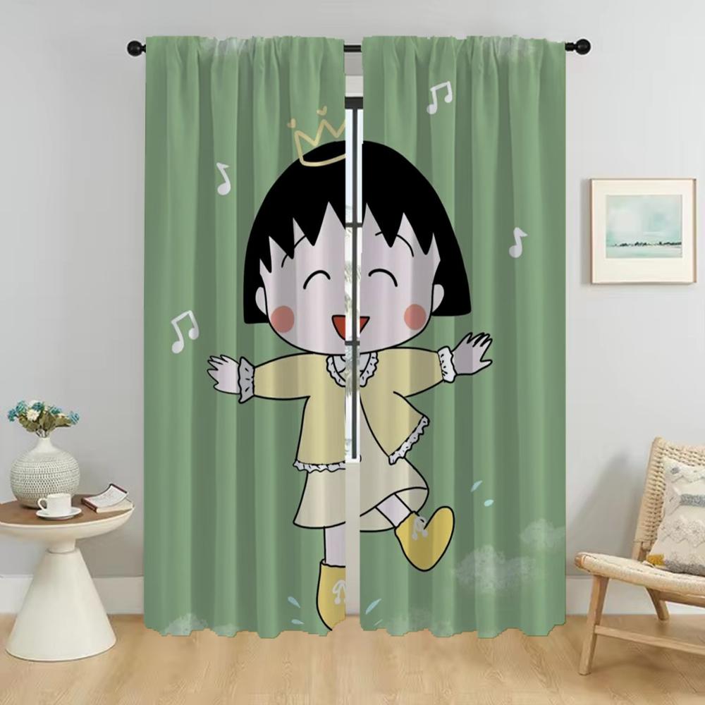 Chibi Maruko Fenstervorhang Raum Panel Vorhänge Kinder Zuhause Innenraum Trennwand Gardinen Tüll Schlafzimmer Polyester Ideal Für Eltern