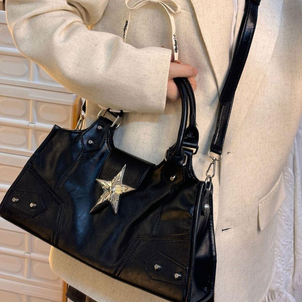 PU Leather Gothic Star Crossbody Bag Large Capacity Y2K Shoulder Bag Girls