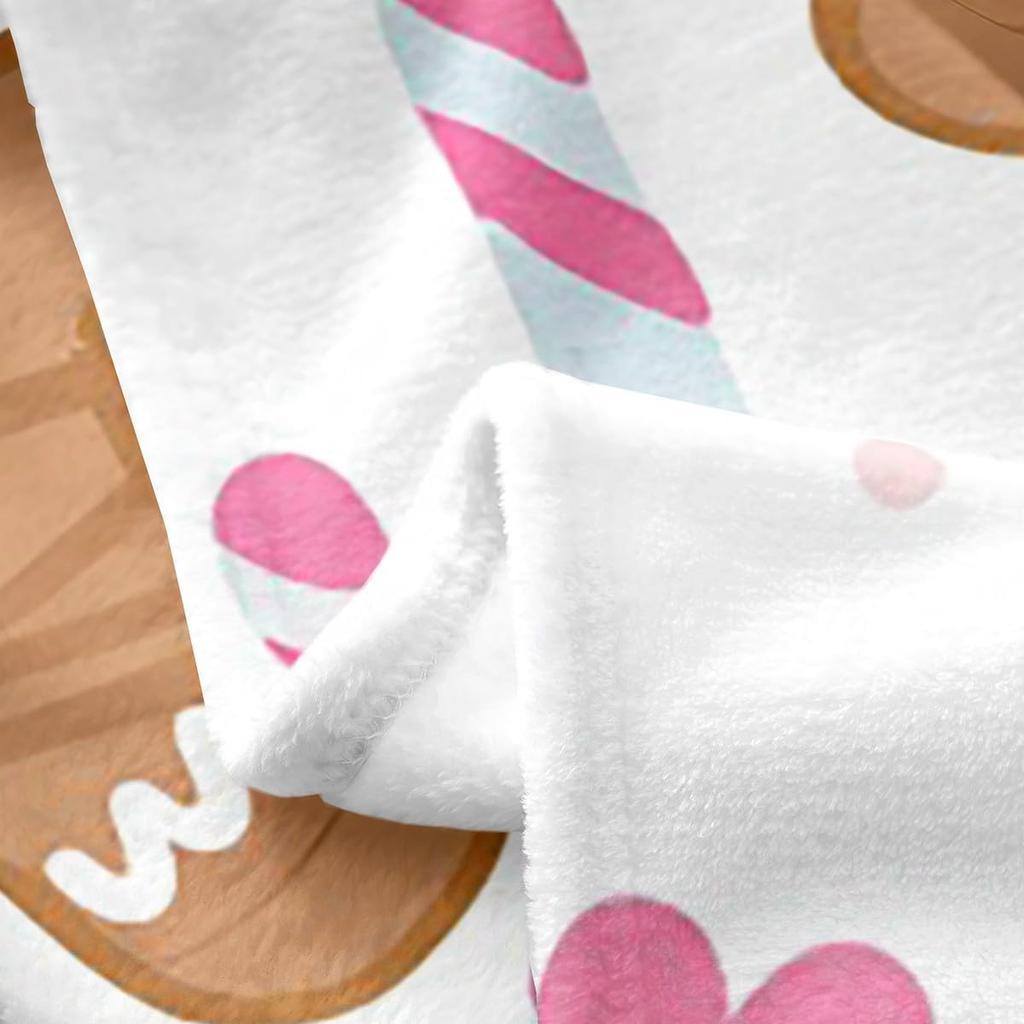 Gingerbread Xmas Flannel Blanket Blue Christmas Tree Candy Throw Blanket Western New Year Theme Cozy Throws for Bed Couch Sofa