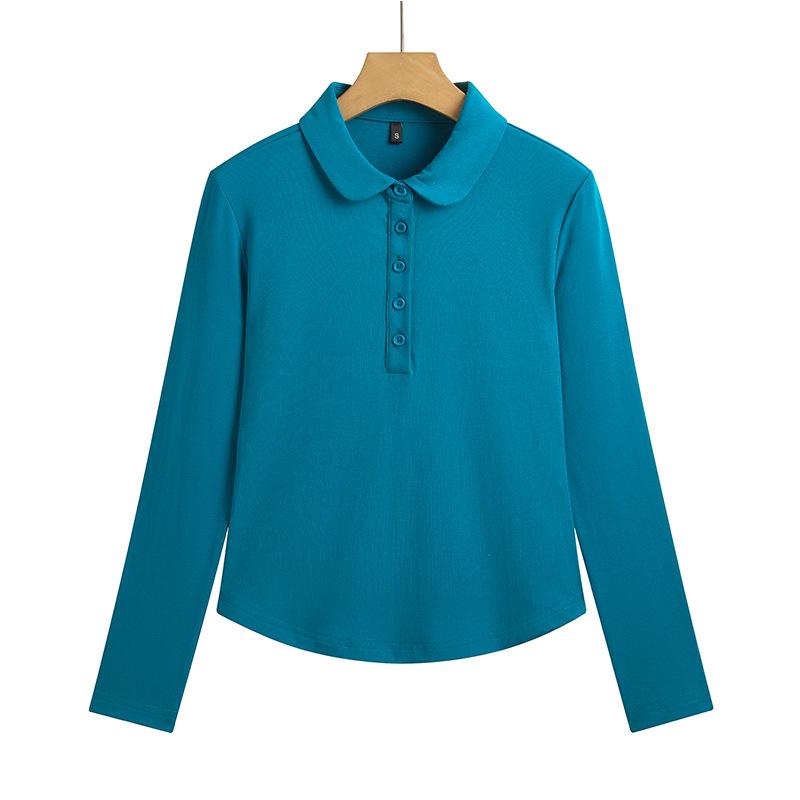 Women's Slimming Cotton Long Sleeve Polo with Peter Pan Collar: Autumn & Spring Essential