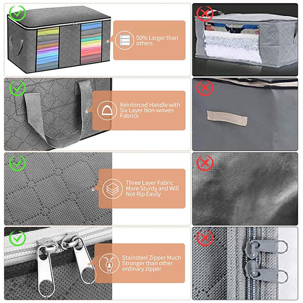 4 Pack Large Capacity Foldable Clothes Storage Bag  with Clear Window,Reinforced Handle Thick Fabric for Comforters, Blankets, Bedding, Clothes with S