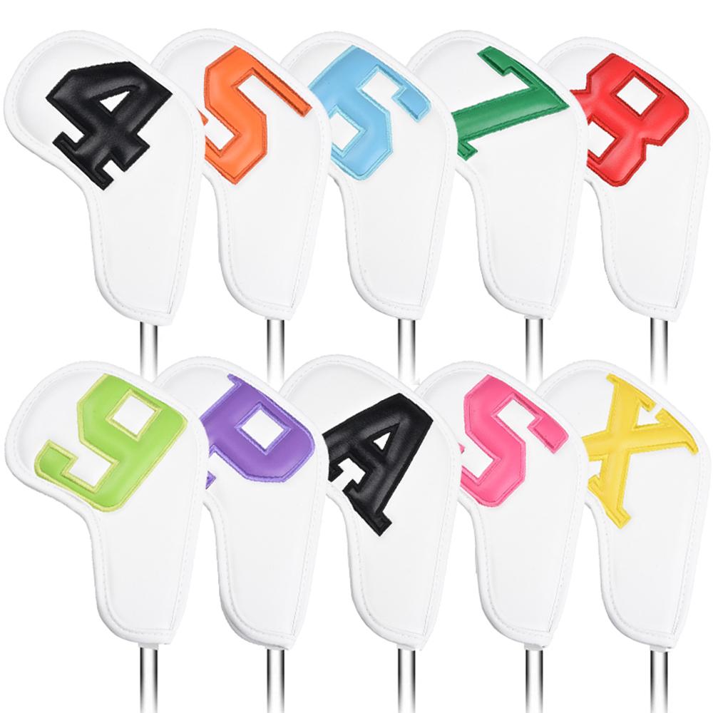 10Piece PU Leather Golf Iron Headcovers Set with Embroidered Number Tags ( 4-9 ASPX)  Durable Club Protection Accessories