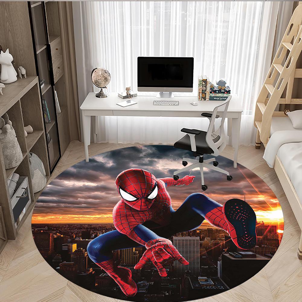 1pc Spiderman Web Icon Round Rug Flannel Fun Playful Design Living Room Bedroom Floor Mat Home Decoration Kids Room Carpet Y82857