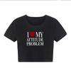 New European and American Spice Girls alphabet-printed navel top summer round neck pullover slim shoulder sleeves short T-shirt