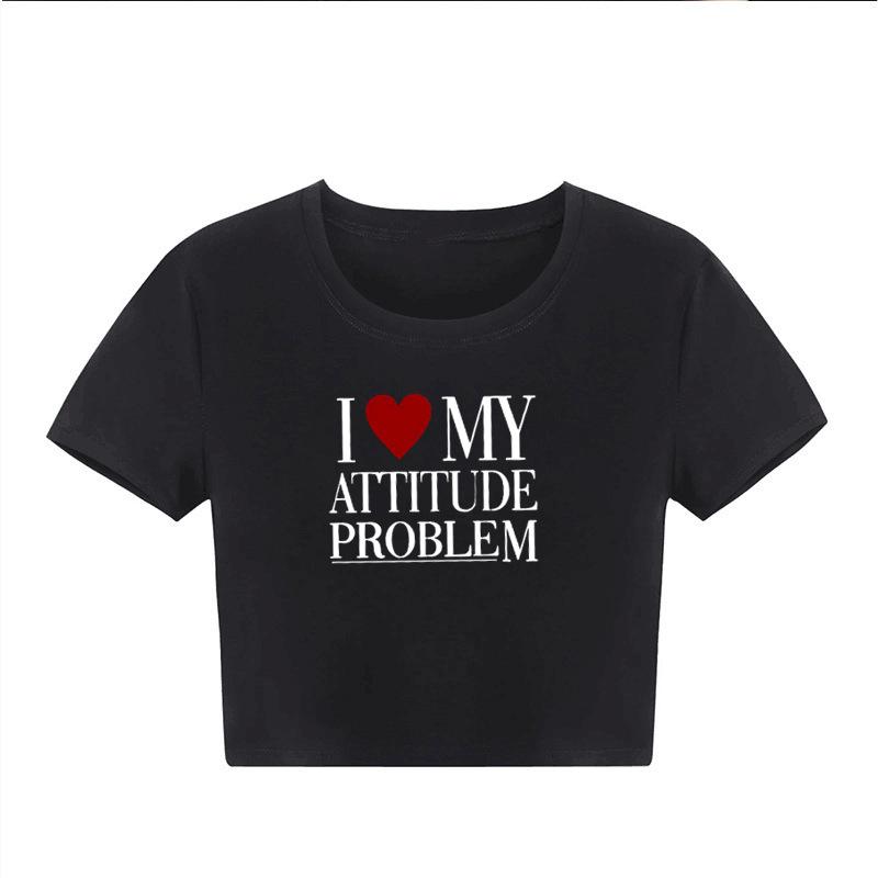 New European and American Spice Girls alphabet-printed navel top summer round neck pullover slim shoulder sleeves short T-shirt
