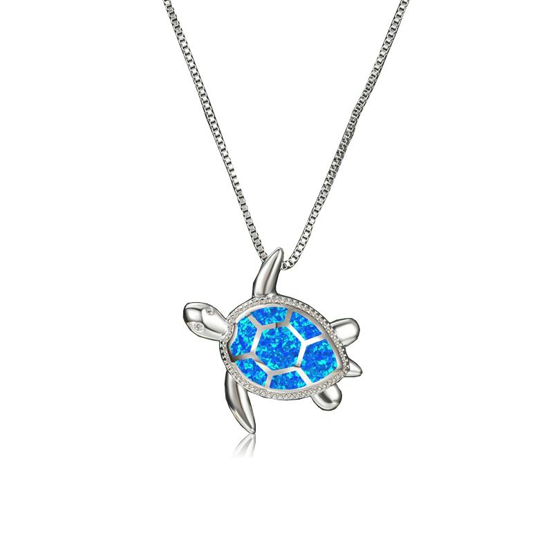 Boho Fashion Flower Pendant Necklace for Women Girl Charm Blue Imitation Opal Necklace Trendy Wedding Party Jewelry