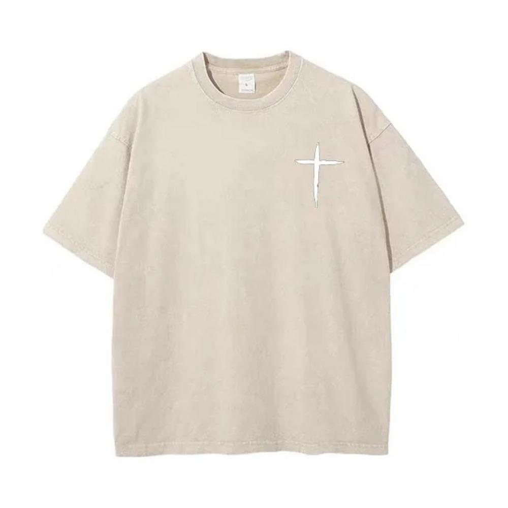 Men's Christian Faith T-Shirt Cotton Short Sleeve Graphic Tee Jesus Cross Print Casual Loose Fit Big Size Streetwear Gift
