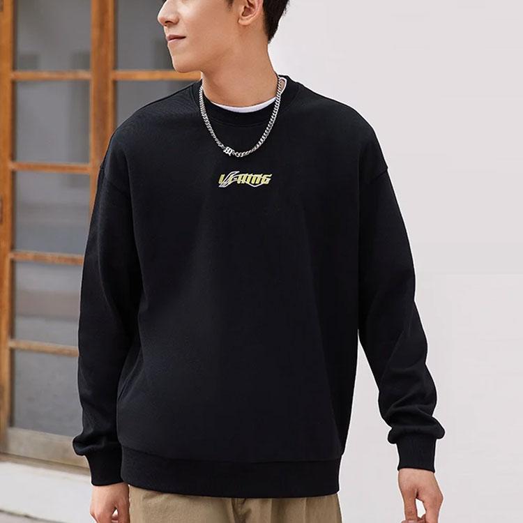 Li-Ning Sports Fashion Series Logo Embroidered Pullover Long-Sleeve Sweatshirt Unisex Tops Black AWDS587-1