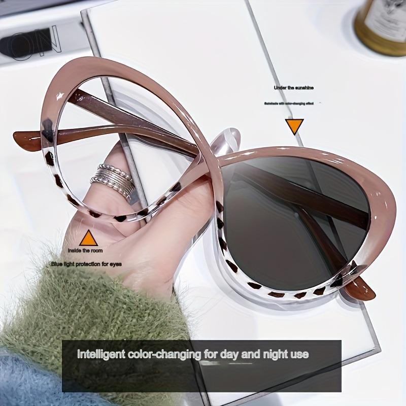 Fashion Cat Eye Glasses for Women Oval Frame Plastic Gradient Lens Anti-Blue Light Color Changing Eyeywear