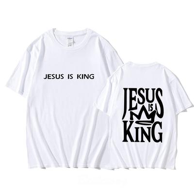 Unisex Jesus Is King T-shirt Letter Graphic Print O-neck Tee-shirt Short Sleeve Aldult Tshirts Roupas Femininas Retro Cotton Tee