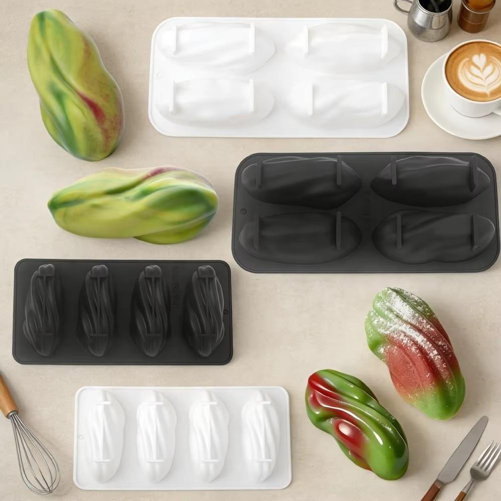 4-Cell Design Pistachios Chocolate Mold Coffee Bean-shaped 3D Simulated Durian Flesh Design Mousse Cake Mould