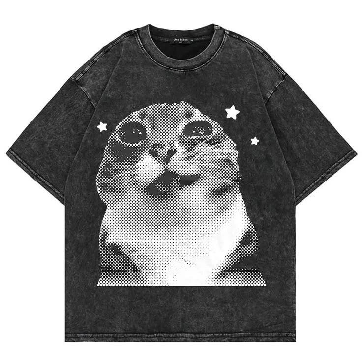 Funny Cat Face Vintage Style Graphic T Shirt 3XL