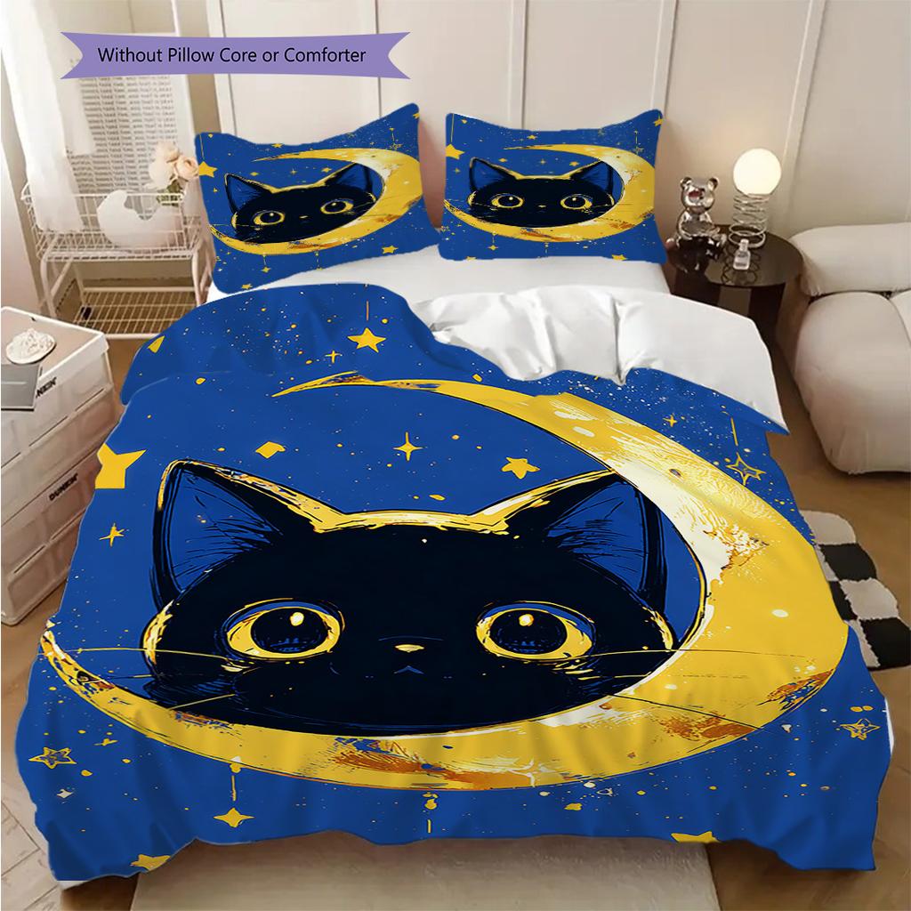 Set Copripiumino Trapuntato con Motivo Gatto Nero Federa Decorazione per la Casa Regalo di Compleanno (1 * copripiumino + 2 * federa, senza nucleo)