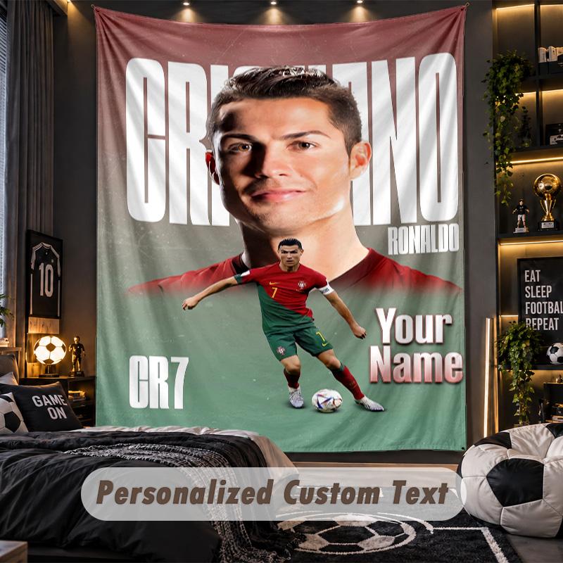 Tapeçaria Cristiano Ronaldo Nome Personalizado Texto Personalizado Pendurado na Parede Tapeçaria Decoração de Parede para Casa