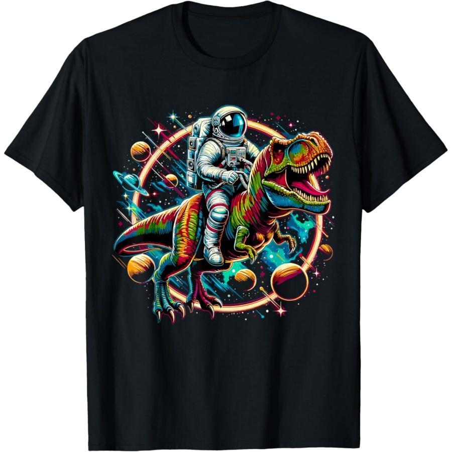 Astronaut Riding T-Rex Dinosaur Astro T-Rex Space T-Shirt(1) S