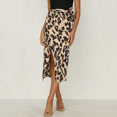New Women's Sexy Bandage Leopard Print High-waisted Ripped Skirt Skirt