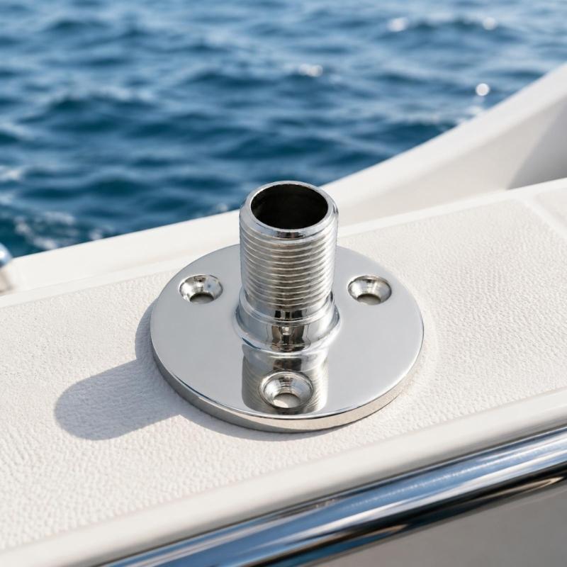 Round Flange Marine Antenna Mount with Three Countersunk Holes, 316 Stainless Steel 1 Inch Threaded Boat Base for Yacht Marine Hardware Repair