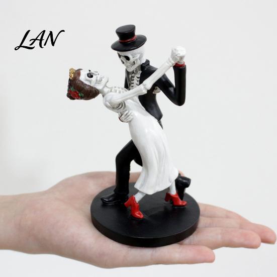 Decorative Resin Figurine for Party Day of The Dead Dancing Skeleton Couple Figurine, Halloween Gothic Wedding Lover Statue, Romantic Bride