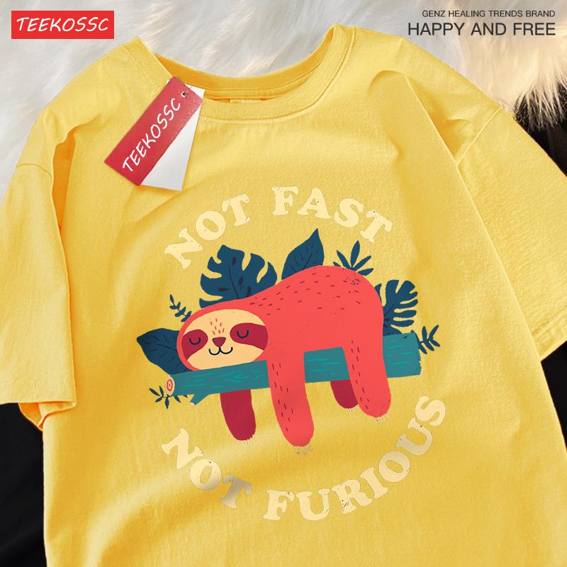 Not Fast Not Furious Cute Sloth Male T Shirts Hip Hop Crewneck Short Sleeve Summer Cotton Tops Casual Sweat Oversized T-Shirts