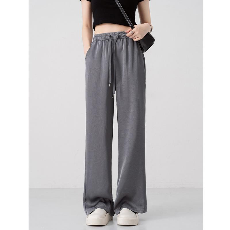 Summer wide-leg pants smooth double-sided satin acetate pattern loose and thin casual straight women's pants show long legs
