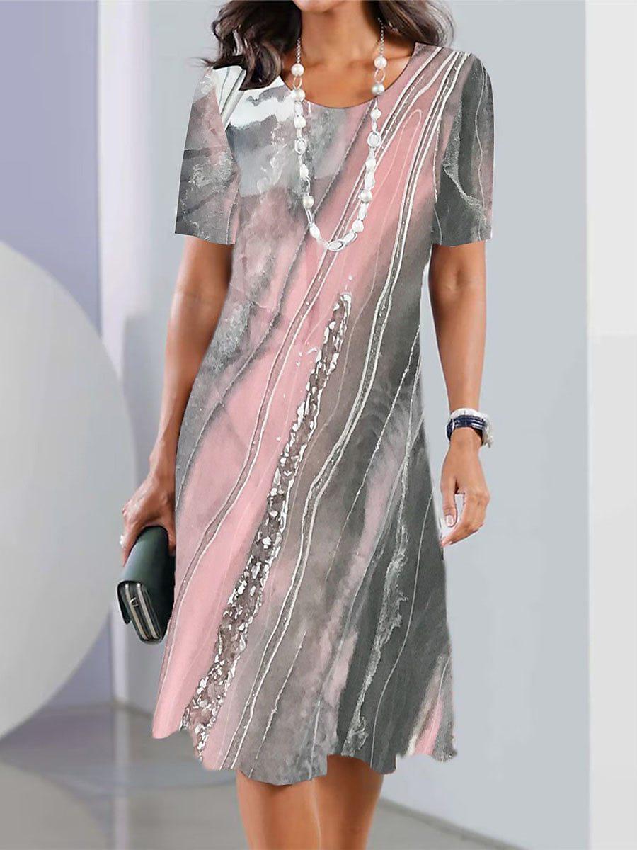 

Women s Plus Size Round Neck Short Sleeve Dress: European & American Casual Loose Fit 3 Extra Large