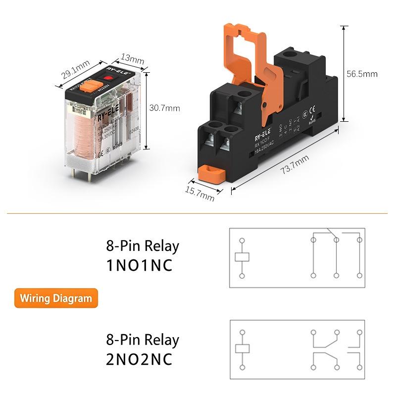 Power Relay 12A 24Vdc/220Vac Coil, Din Rail Mount Industrial Relay For Plc Control System